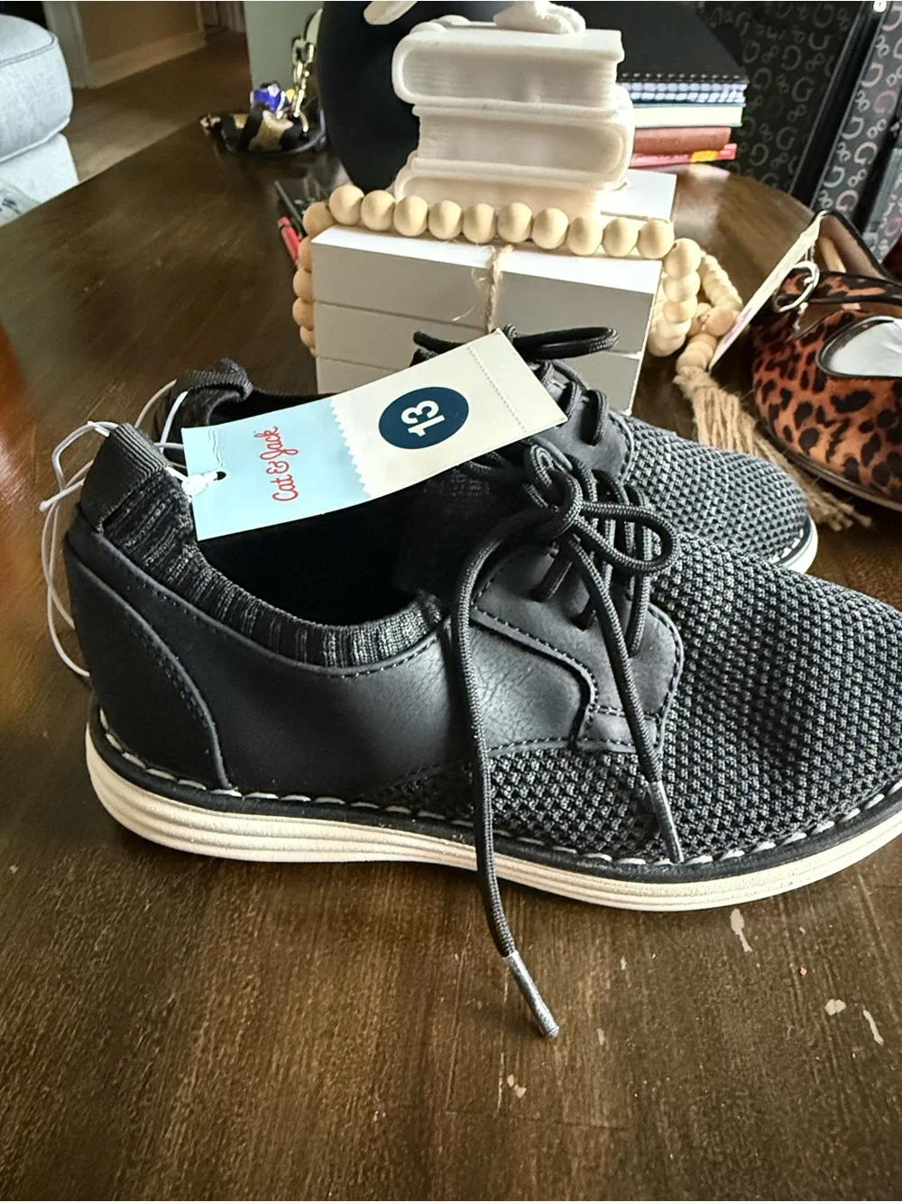 Cat & Jack Black Knit Lace-Up Oxfords size 13